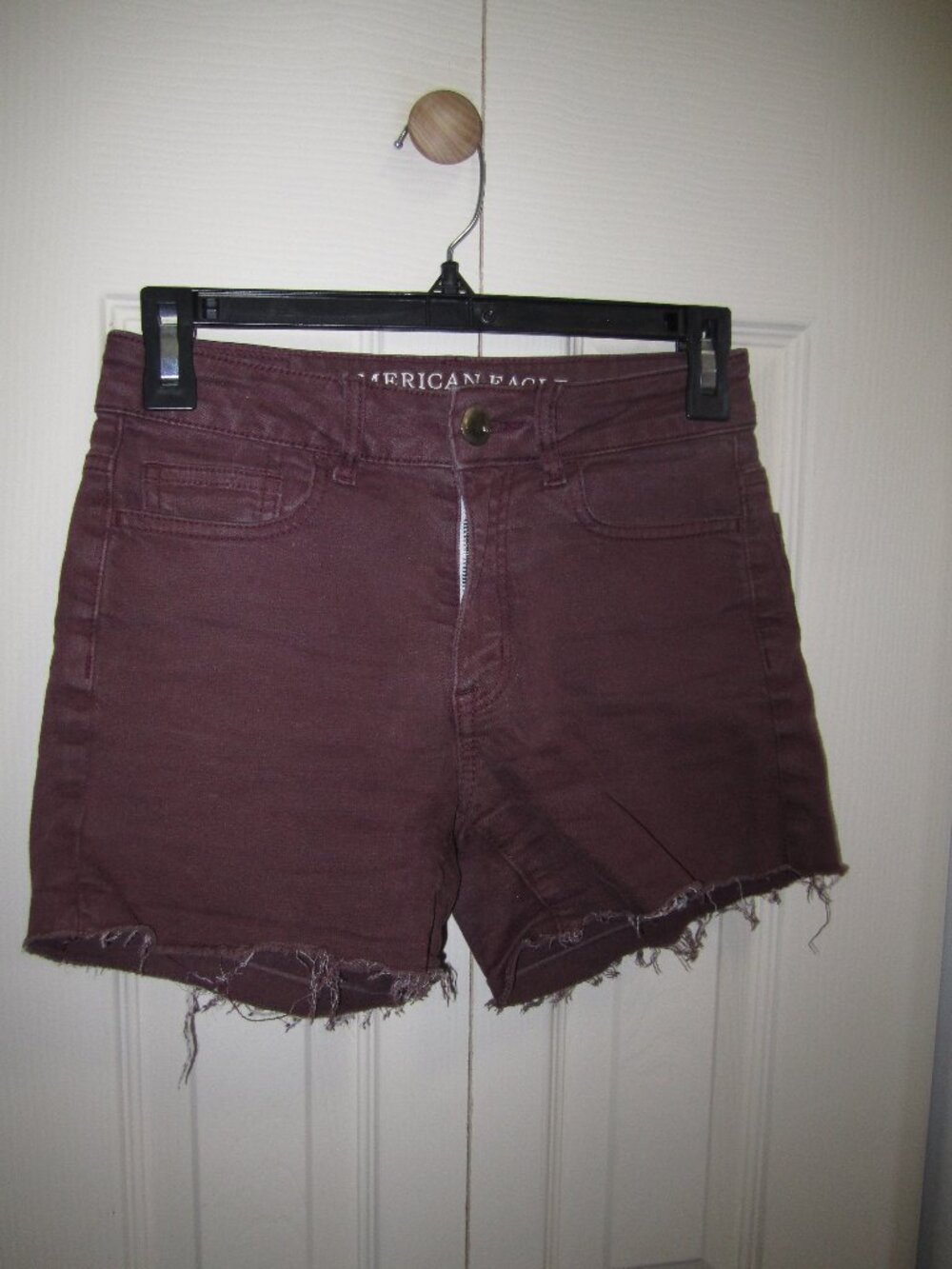 American Eagle Outfitters High Waist Frayed Hem Shorts - Maroon